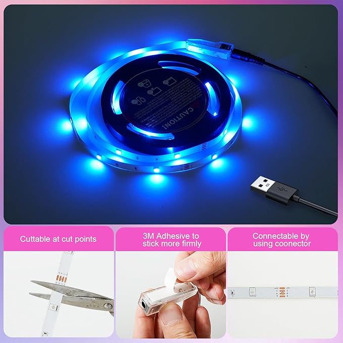 Timelux TV LED Backlights, 10ft LED Strip Lights Behind TV USB Operated Color - Image 6