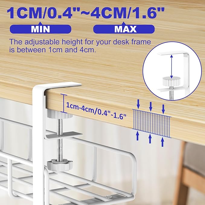 Under Desk Cable Management Tray, 31.5'' No Drill Steel Cable Tray Organizers - Image 5