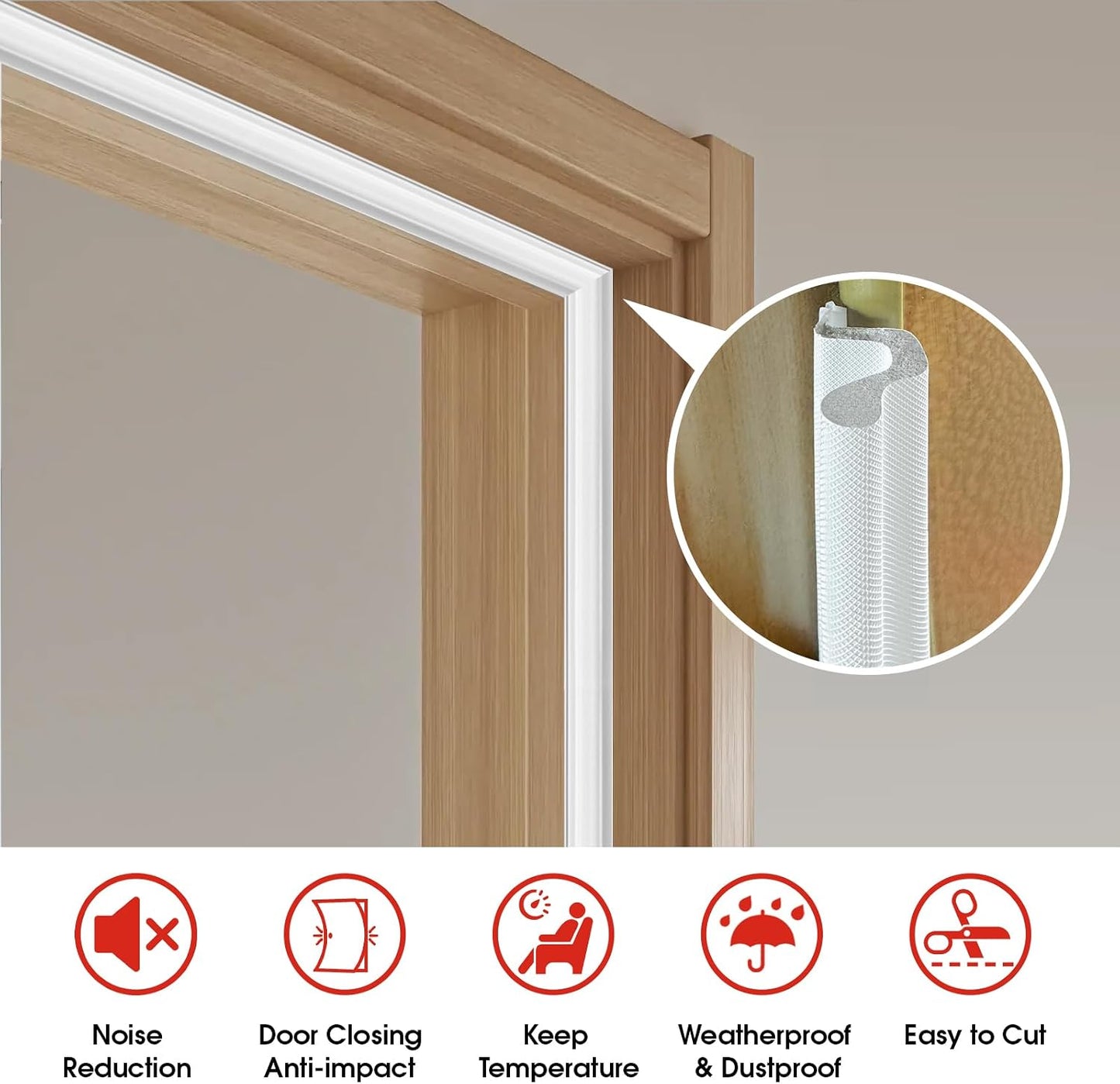 Extra Wide Kerf Door Weatherstripping for Door Frame Seal,New Upgrape V-Shaped Front Door Weather Stripping,Thicken Exterior Door Weatherstrip for Large Gap,White Soundproof Insulation Strip 26Ft