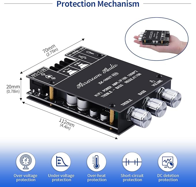 ARRAROWN ZK-1002T PRO 2.0 Channel Bluetooth 5.0 Amplifier Board 200W HiFi - Image 4