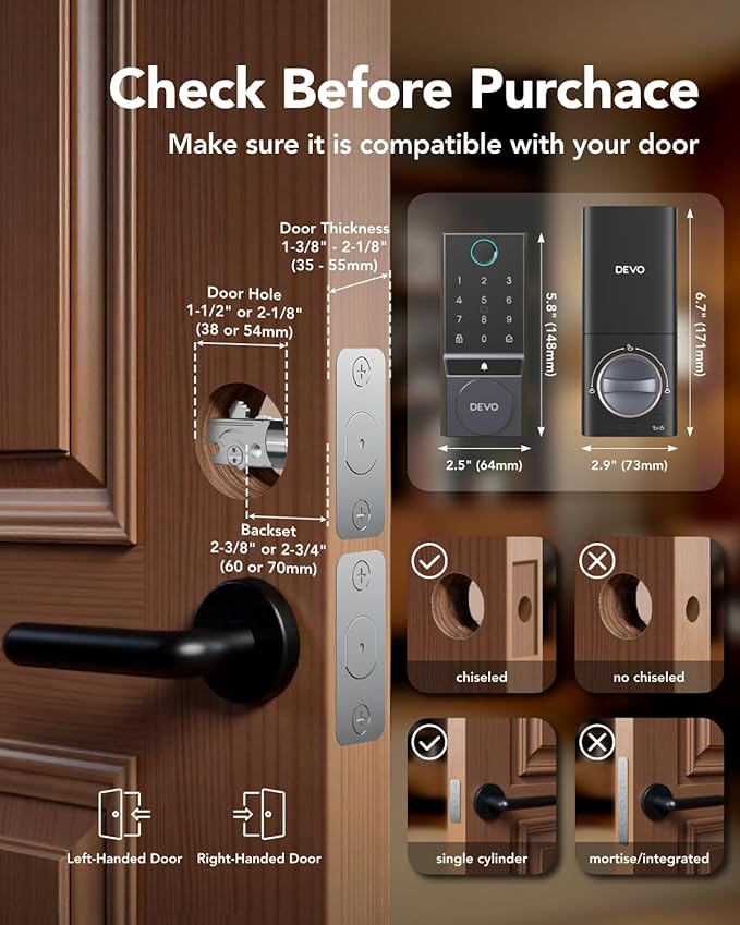 Devo G3 Fingerprint Smart Door Lock, Keyless Entry Door Lock, App Control - Image 6