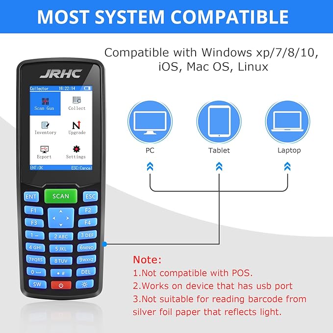 1D 2D Barcode Scanner Wireless, JRHC Portable Inventory Scanner & Data - Image 4