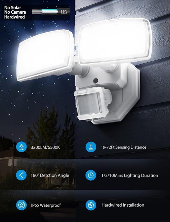 Onforu 32W 2 Head Motion Sensor Outdoor Lights, 3200LM 6500K LED Security Light - Image 3