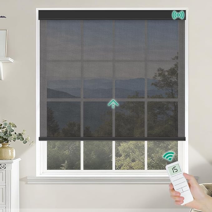 Kilonity Motorized Roller Shades, Light Filtering Remote Control Custom Window by Unknown