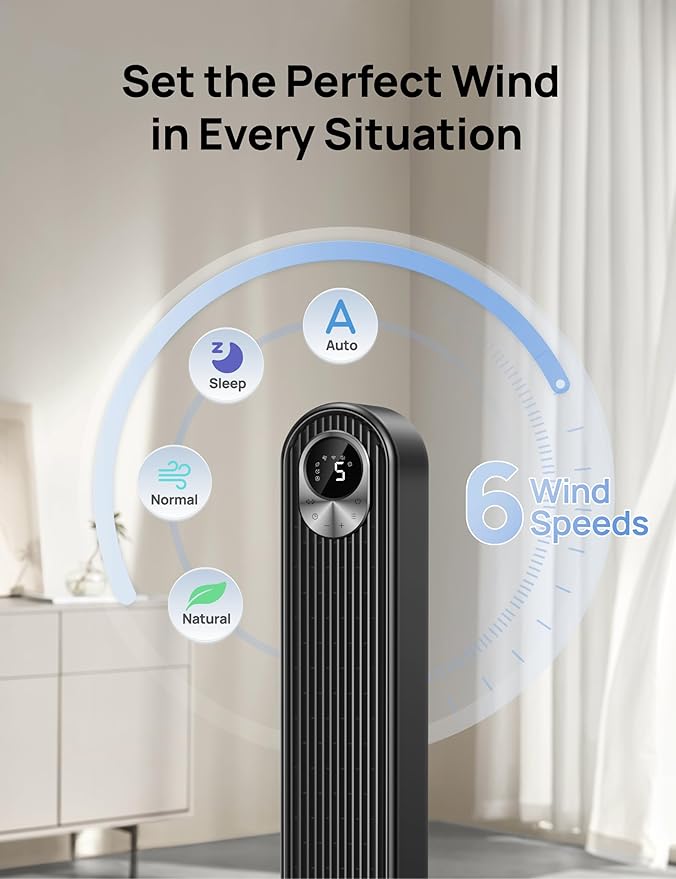 Dreo Tower Fan for Bedroom, 90° Oscillating Standing Fan, 30ft far, 28dB Quiet - Image 5