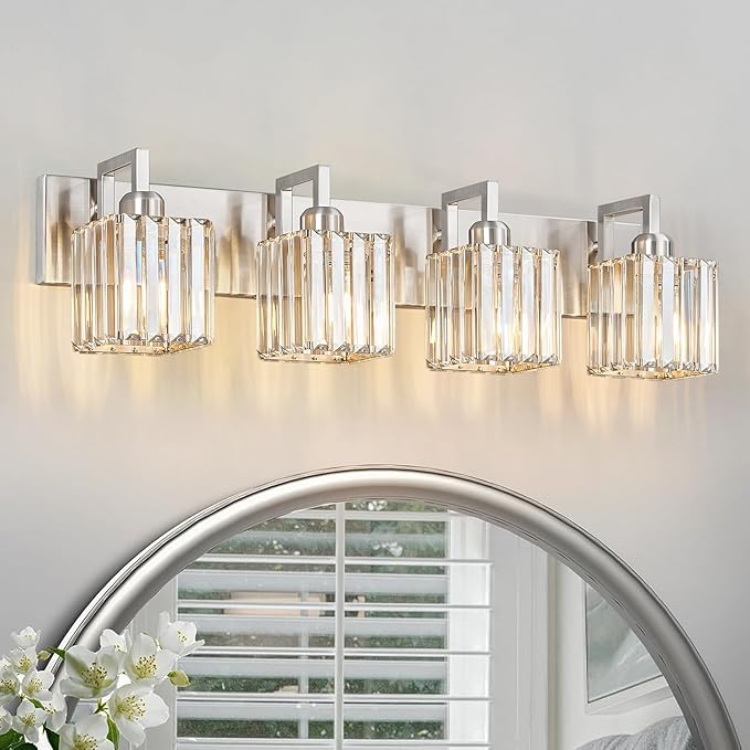 FDPBY Modern Bathroom Vanity Light 4-Lights Brushed Nickel Vanity Light Crystal - Image 8