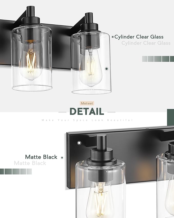 METWET 5-Light Bathroom Light Fixtures, 30 Inch Black Vanity Light - Image 4