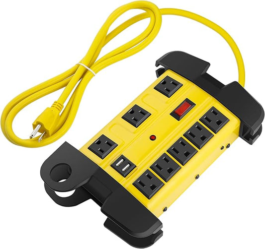 Heavy Duty Power Strip with USB, Workshop 8 Outlet Surge Protector 2700 Joules by CCCEI