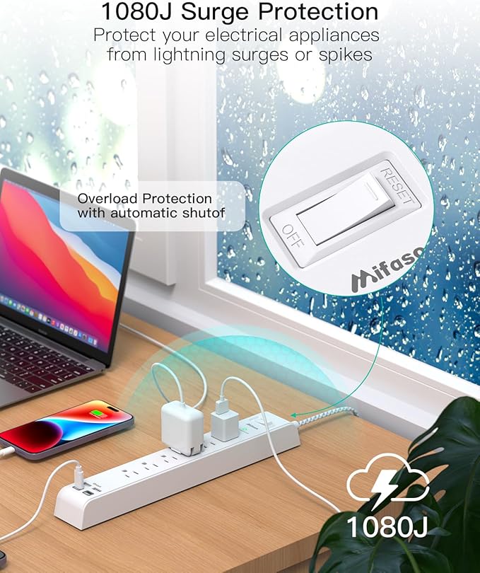 2 Pack Power Strip, 12FT Long Extension Cord, Surge Protector - Image 5