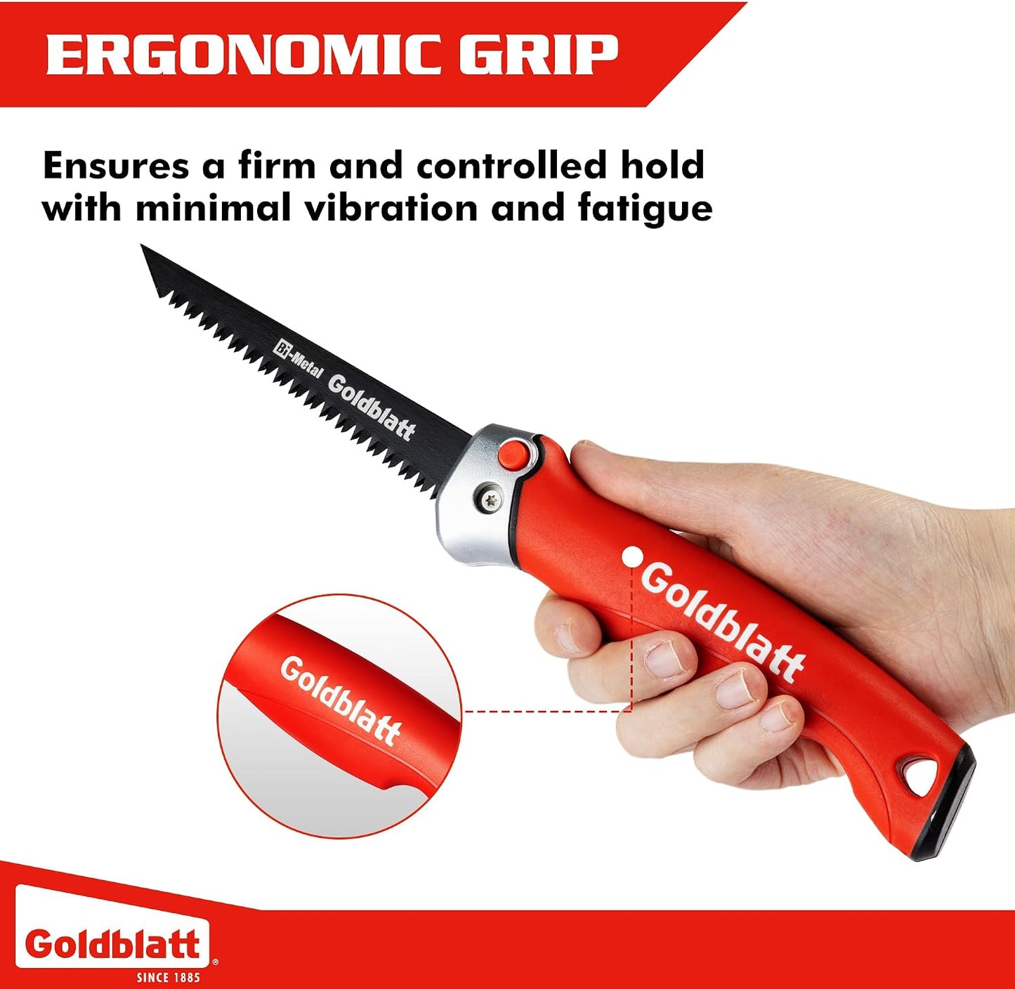 Goldblatt Folding Drywall Saw, 5-Inch Jab Saw for Wallboard, Plywood & PVC | Foldable 5-Inch Blade, Bi-Metal Blade, 8 TPI Triple-Ground Teeth, Faster Cutting, Sharp & Clean Cuts, Soft Grip Handle