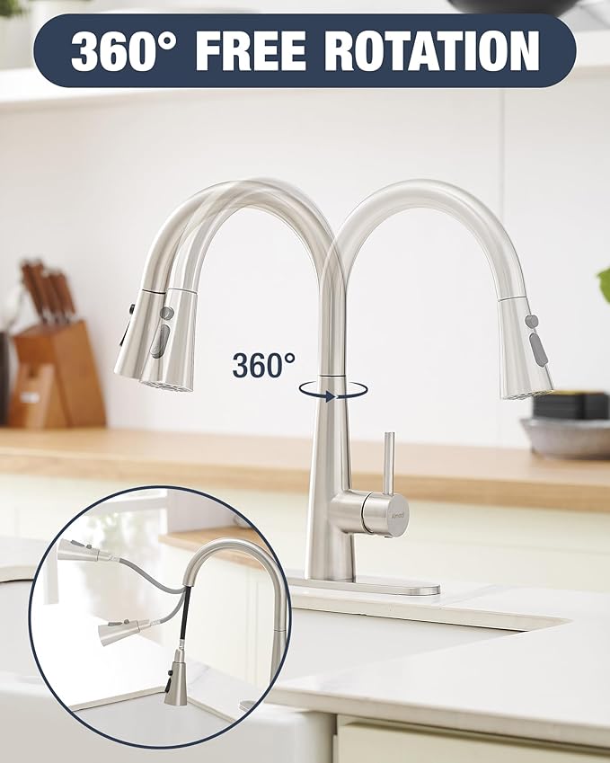 AIMADI Kitchen Faucet with Pull Down Sprayer – High Arc 360° Swivel Brushed - Image 5