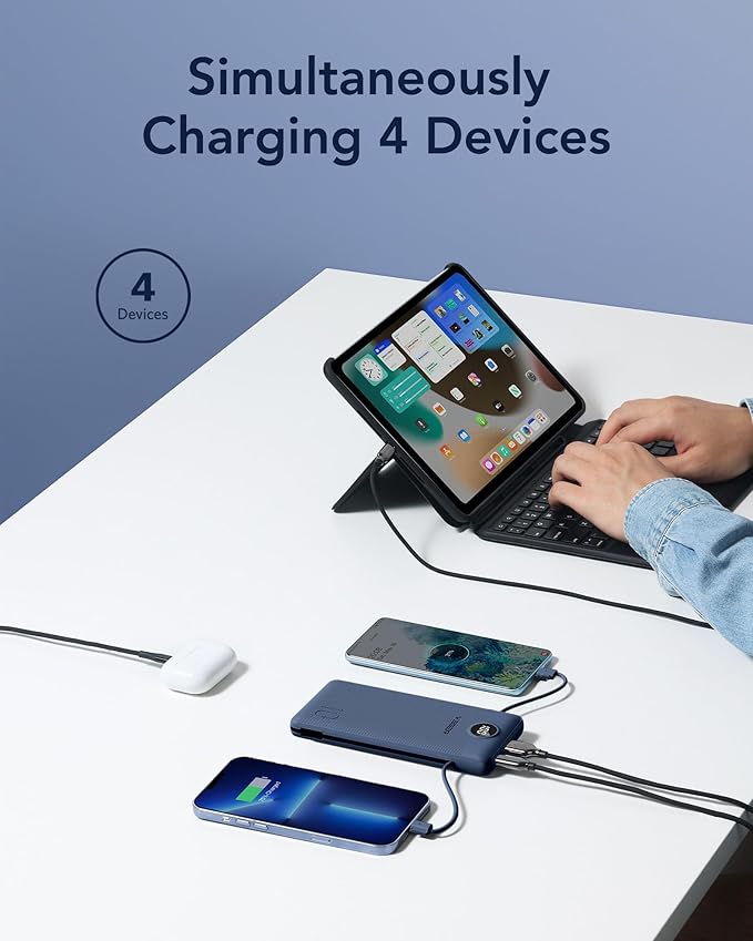 VEGER Portable Charger with Built-in AC Plug and Cables, All in One 10000mAh - Image 4