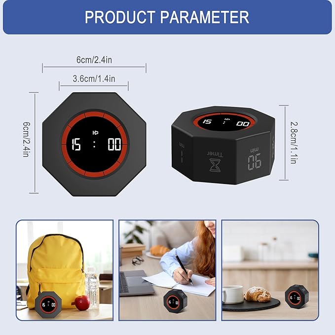 GuDoQi Digital Productivity Timer, Octagon Rotating Pomodoro Timers - Image 2