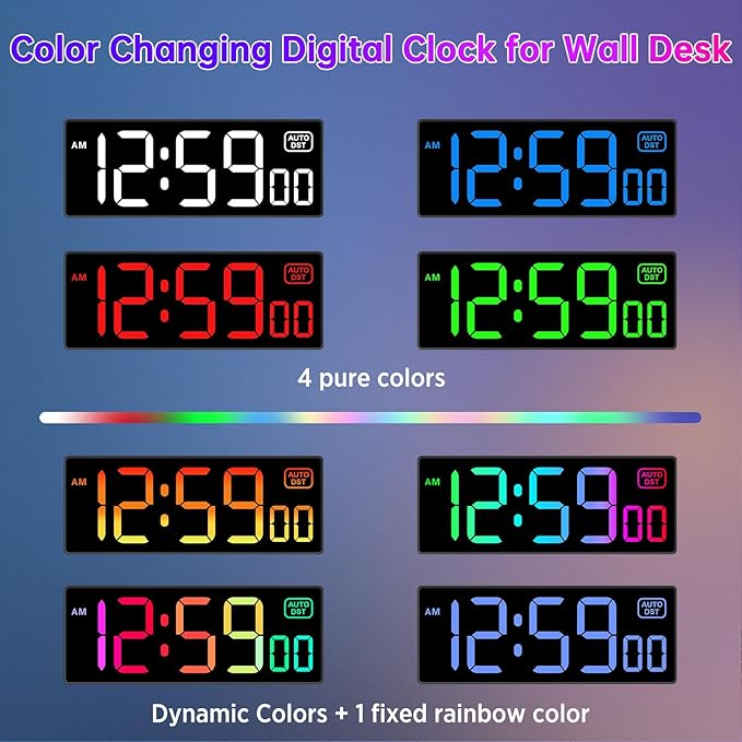 Soobest Large LED Digital Wall Clock 8 RGB Color Changing Display, Corded Plug - Image 2