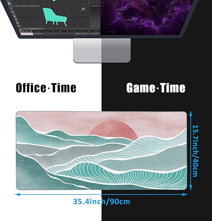 EOBKLAX Ocean Wave and Mountain Large Gaming Mouse Pad, Waterproof Desk Mat - Image 2