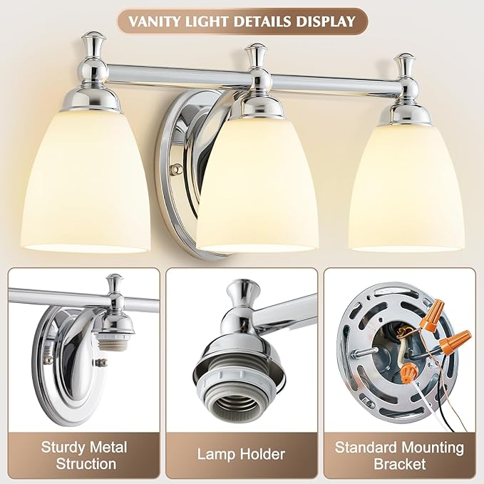 EJIAXIN Bathroom Light Fixtures, 3 Light Bathroom Lighting Fixtures Over Mirror - Image 5