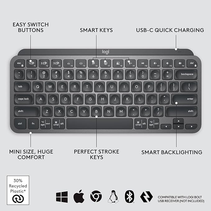Logitech MX Keys Mini Minimalist Wireless Illuminated Keyboard, Compatible - Image 7