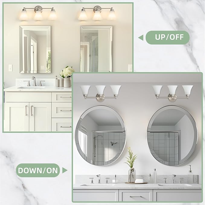 LOUSACE 3 Light Bathroom Vanity Light Vintage Brushed Nickel Bathroom Lighting - Image 6