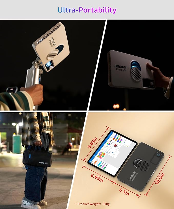 amaran Pano 60c Kit, Compact 60W RGBWW Full Color Panel Light, Support USB-C PD - Image 2