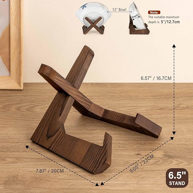 ANBOXIT Bowl Stands for Display, 6.5 Inch Plate Holder, Wooden Easel Frame - Image 4