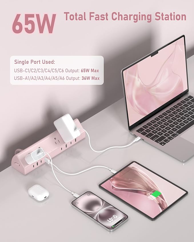 Jgstkcity Desk Clamp Power Strip, 65W Fast Charging Station, 4 USB-C, 4 USB-A - Image 2