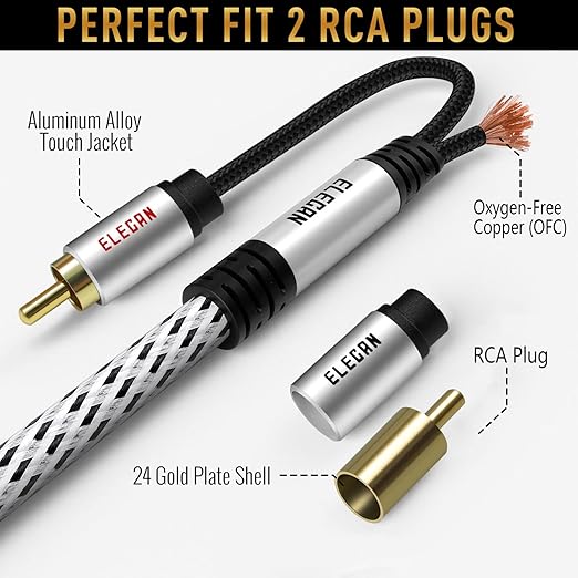 Elecan Premium RCA Cable 15 Ft 2 RCA Male to 2 RCA Male Stereo Audio Cable - Image 2