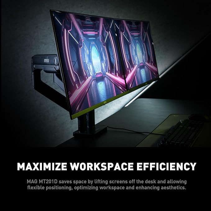MSI MAG MT201D - Premium Heavy Duty Dual Monitor Stand Arms, 17-45" Support - Image 6