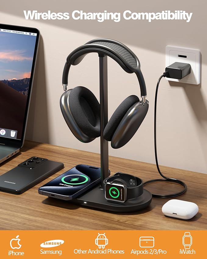 HiWe Universal Headphone Stand, Magnetic Wireless Charger - Image 3