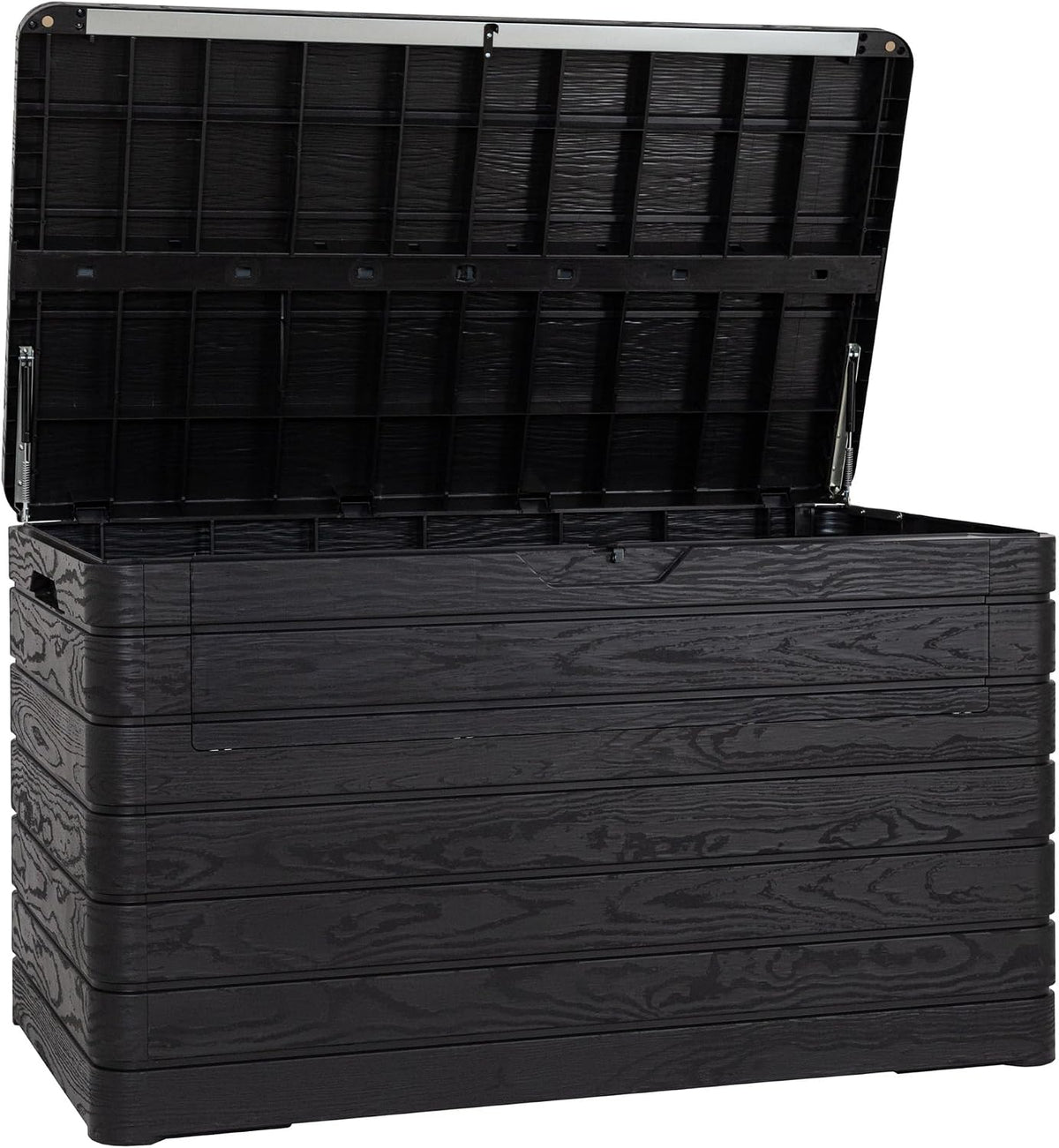 toomax dolomiti outdoor storage box, 970 litres, black shown in use