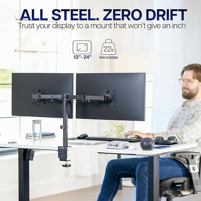 VIVO Dual Monitor Desk Mount, Heavy Duty Fully Adjustable Steel Stand, Holds 2 - Image 2