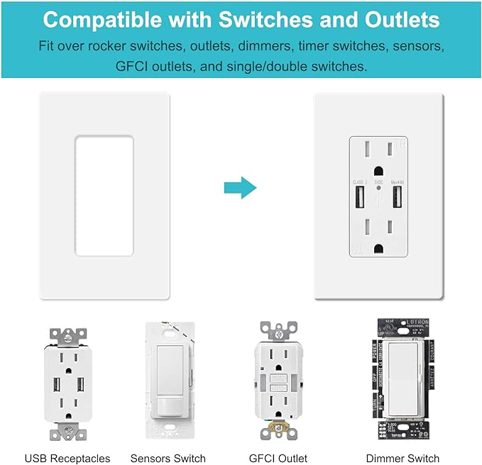 MLLIZH 10 Pack 1-Gang Screwless Wall Plate, Outlet Cover Plates, 4.57” H x - Image 3