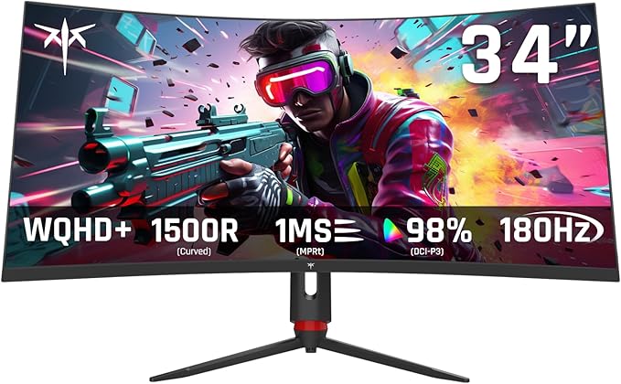 KTC 34'' Curved Ultrawide Gaming Monitor, 3440x1440p 165Hz 1ms, 1500R Curved by KTC