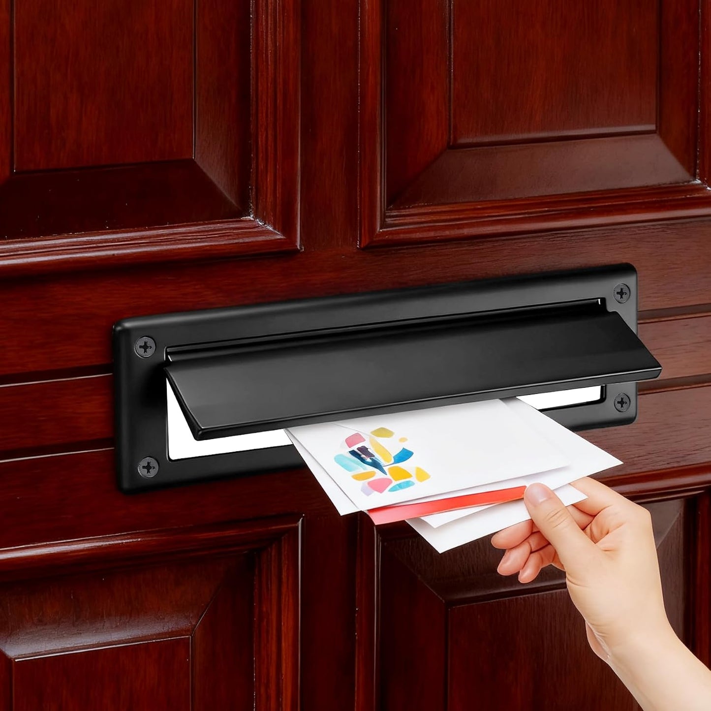 1 Pack 13inch Mail Slot, Stainless Steel Mail Slot Cover for Front Door to Keep Mails Intact, Black