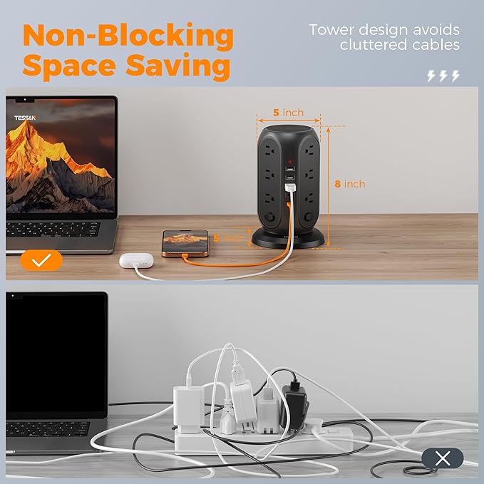 Black Surge Protector Power Strip - Image 3