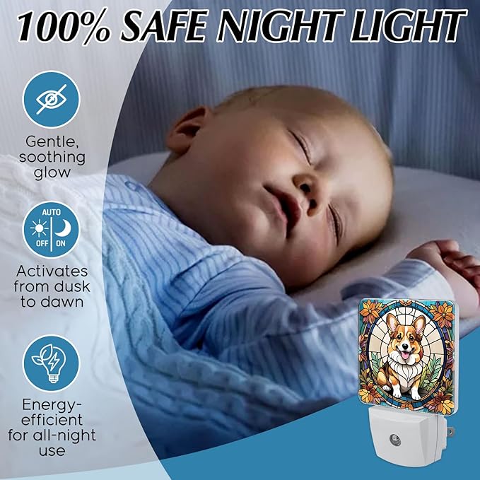 PODMemory Corgi Stained Glass Night Lights Plug into Wall - Image 5