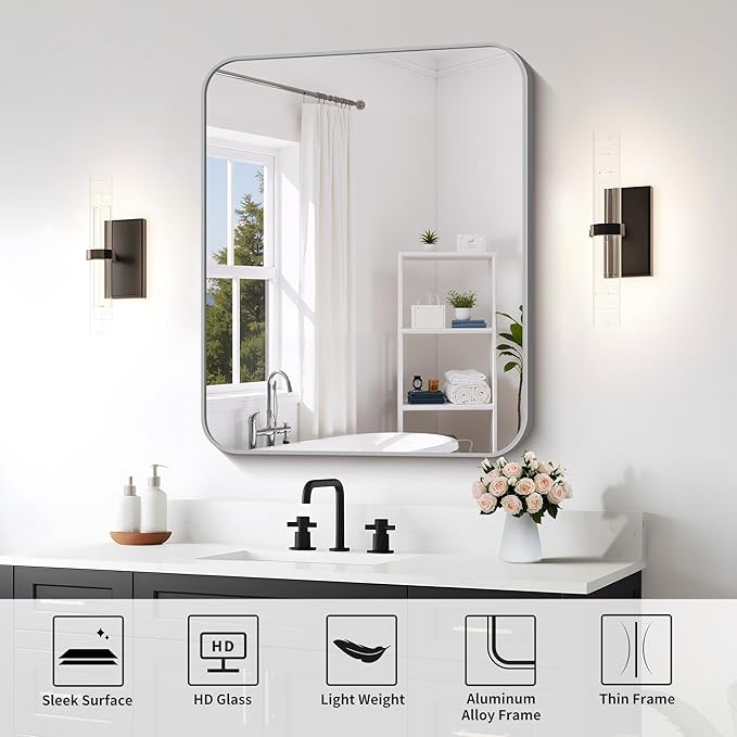 FORBATH 30x36 Inch Silver Bathroom Mirror - Image 6