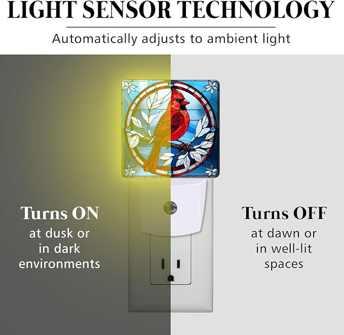 PODMemory Cardinal Stained Glass Night Lights Plug into Wall - Image 3