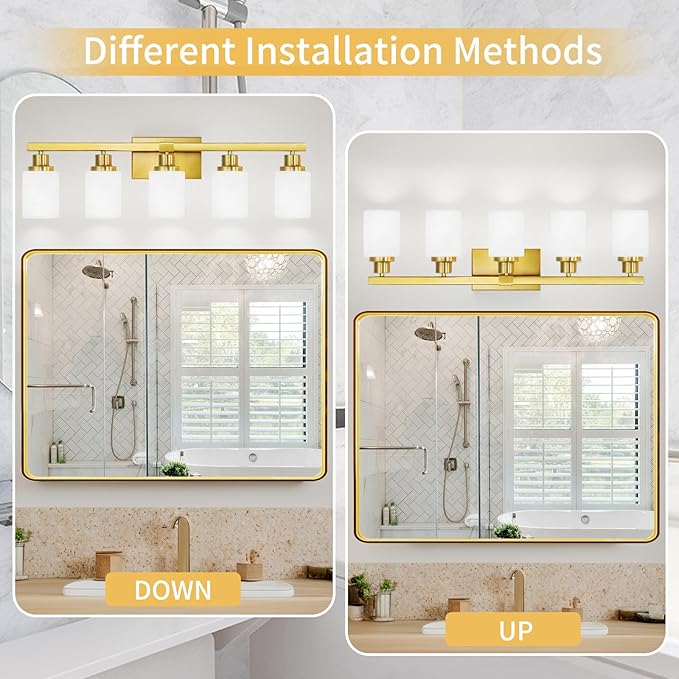 DIKAIDA Gold Bathroom Light Fixtures, 5-Light Modern Brushed Gold Vanity - Image 5