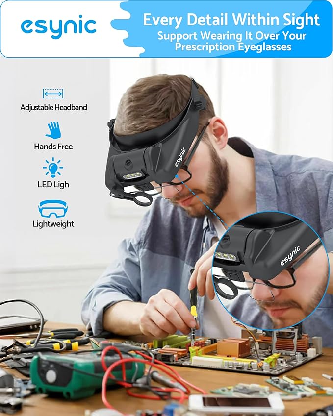eSynic Type-C Rechargeable Magnifying Glasses Headset-Up to 14X Magnification-5 - Image 6