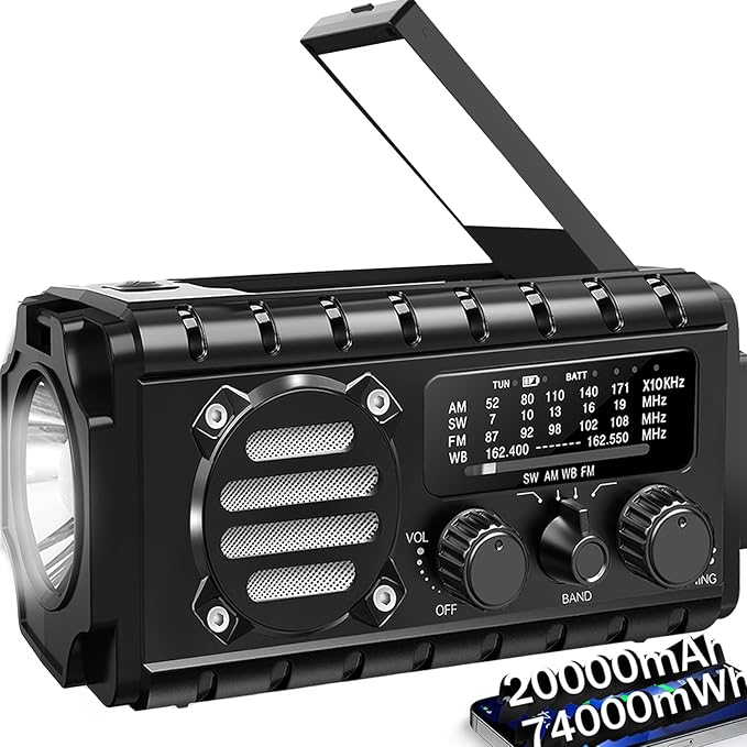 20000mah Hand Crank Emergency Radio, SW/NOAA/AM/FM Weather Radio, Solar Powered by QAUYYW