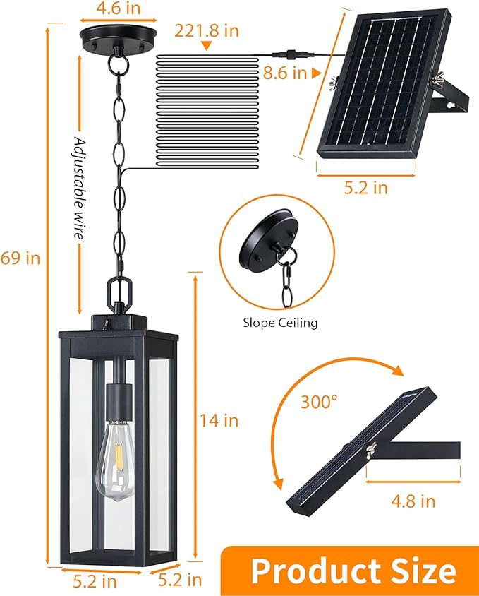 15'' Large Solar Pendant Light Outdoor, Modern Outside Chandelier Outdoor - Image 7