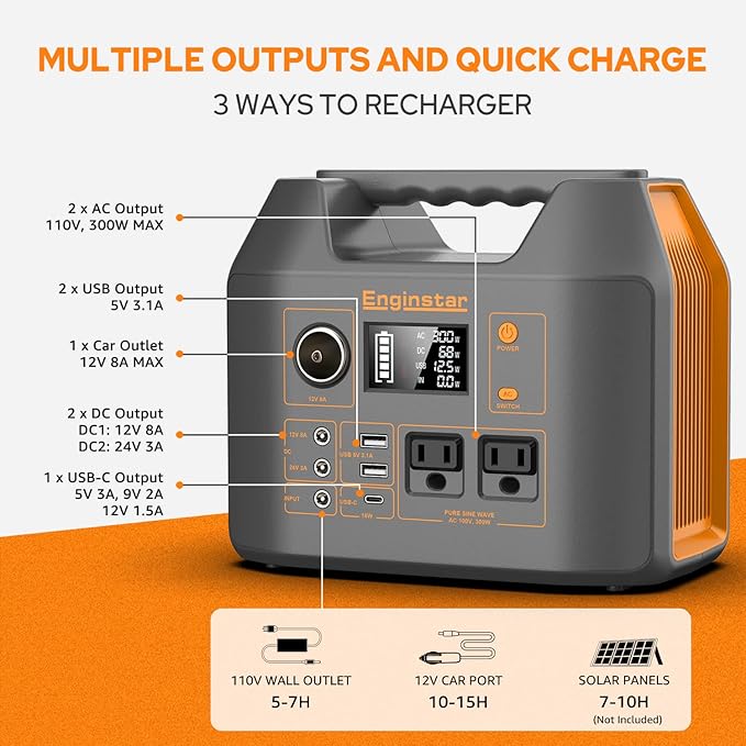 Portable Power Station EnginStar 300W Solar Generator 110V 296Wh Power Bank Two - Image 3