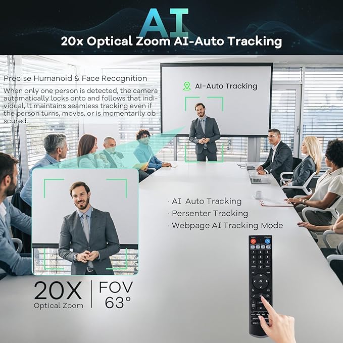 TONGVEO 4K PTZ Conference Room Camera System AI Auto-Tracking 20x Zoom 4K PTZ - Image 6