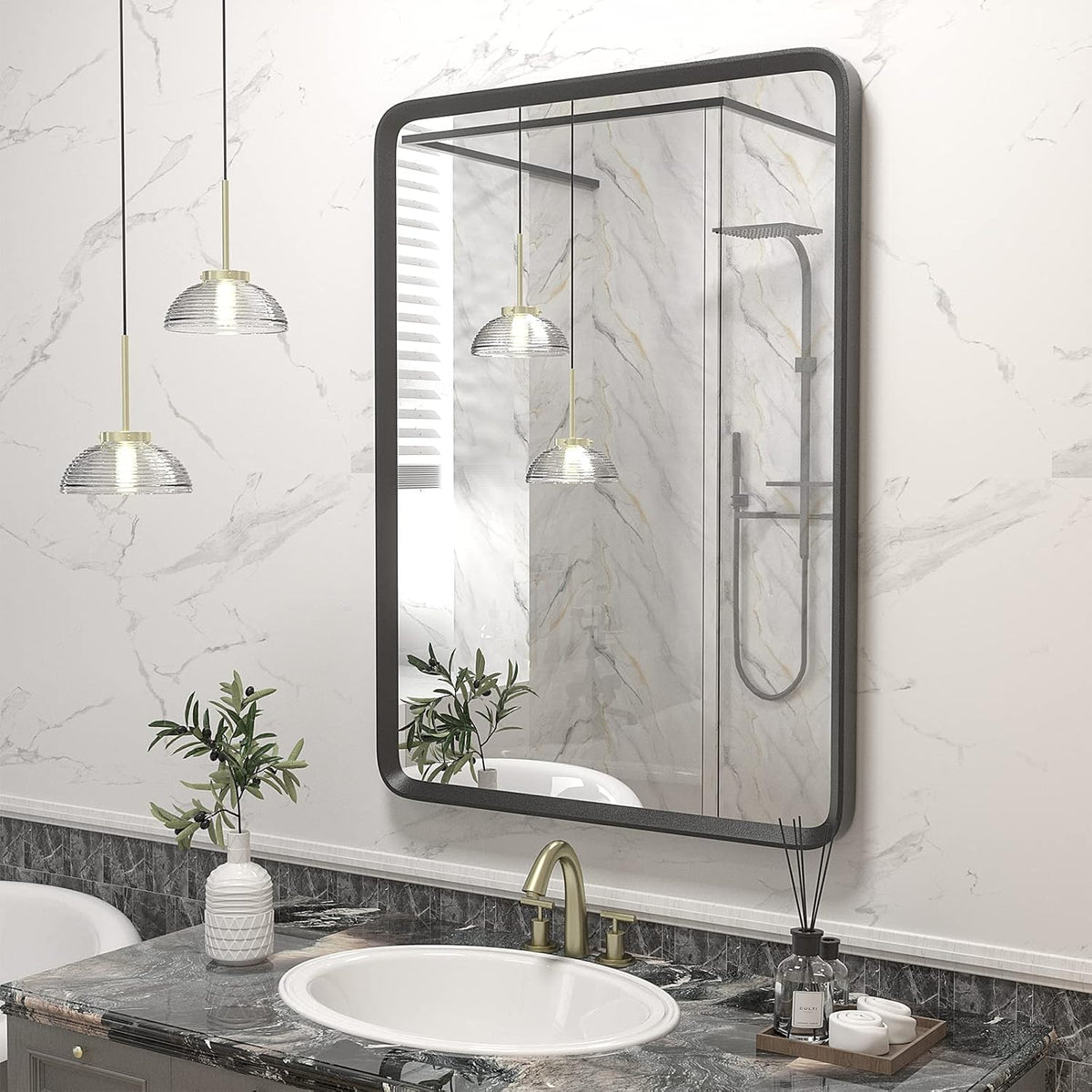 22x30 Inch Black Matte Framed Mirror