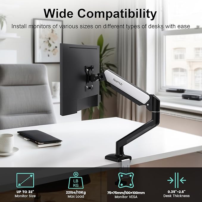 NearHub Single Monitor Mount, Each13-32 ” Up to 22 lbs Computer Screen - Image 2