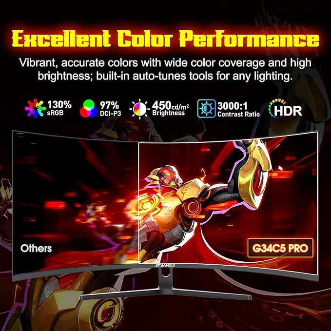 SANSUI 34 Inch 240Hz Ultrawide Curved Gaming Monitor UWQHD 3440×1440, 21:9 2K - Image 7