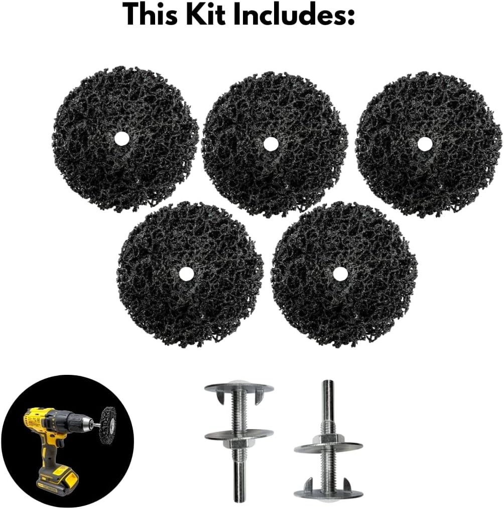 5 Pack 3-inch Paint Stripping Disc Wheel for Drill Attachment, Paint Remover with 1/4-inch Shank, Durable Non-Woven Abrasive Stripper Tool for Metal Surface Prep, Rust Removal