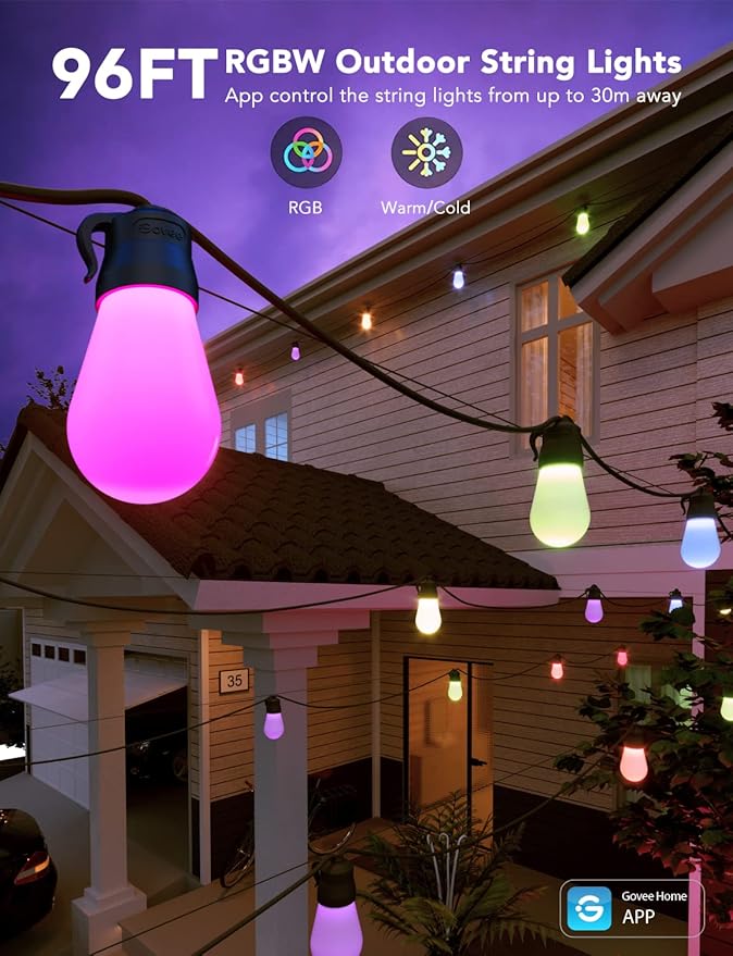 Govee Smart Outdoor String Lights H7016, 96ft RGBIC Outdoor Lights - Image 4