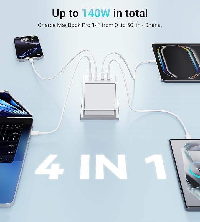 140W USB C Mac Book Pro Charger, 4-Port Type C 20W Fast Charger Block - Image 5