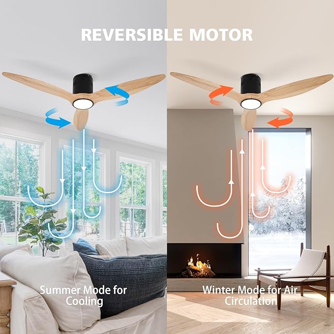 OUATER Wood Flush Mount Ceiling Fan - Image 2